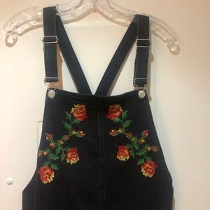 TopShop Overall Dress, black denim with flowers